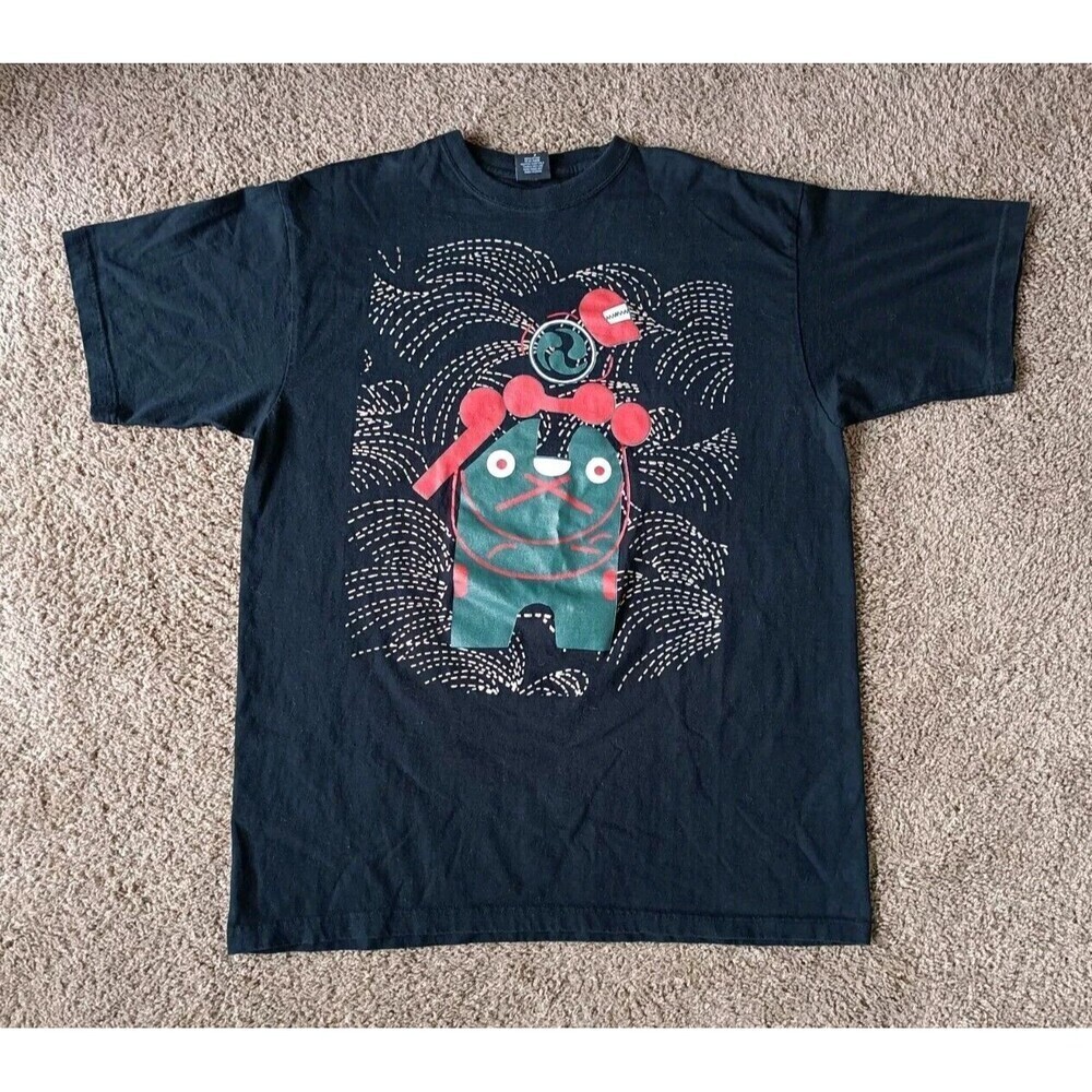 Japanese Oni Cartoon T-Shirt Men's Size 3XL Black Vintage